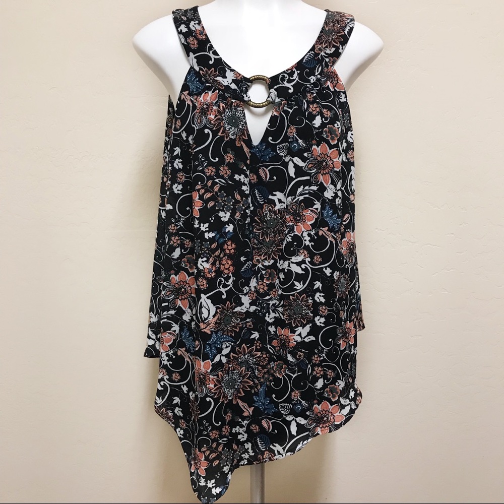 AB Studio Career Floral Asymmetrical Tank Top L